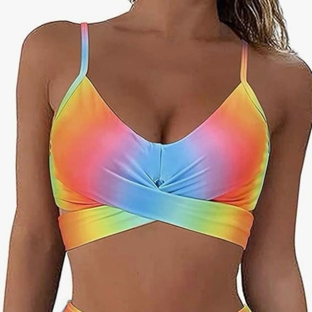 Amazon rainbow gradient tie dye padded push up bikini top size small